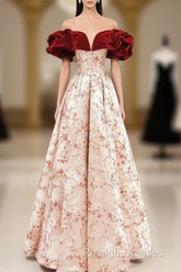 A-Line Off Shoulder Satin Long Prom Dresses Evening Dresses Elegant Beautiful